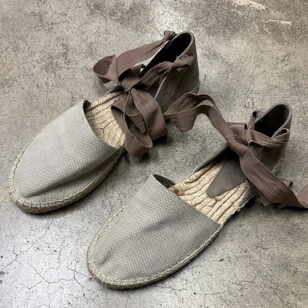* Vince Camuto Gray Espadrilles with Brown Ribbon